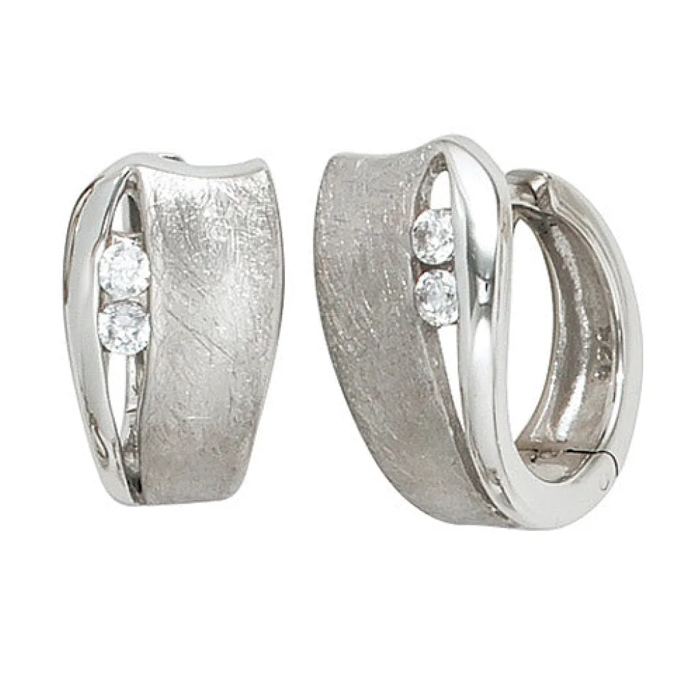 Creolen 925 Sterling Silber eismatt 4 Zirkonia Ohrringe Silbercreolen