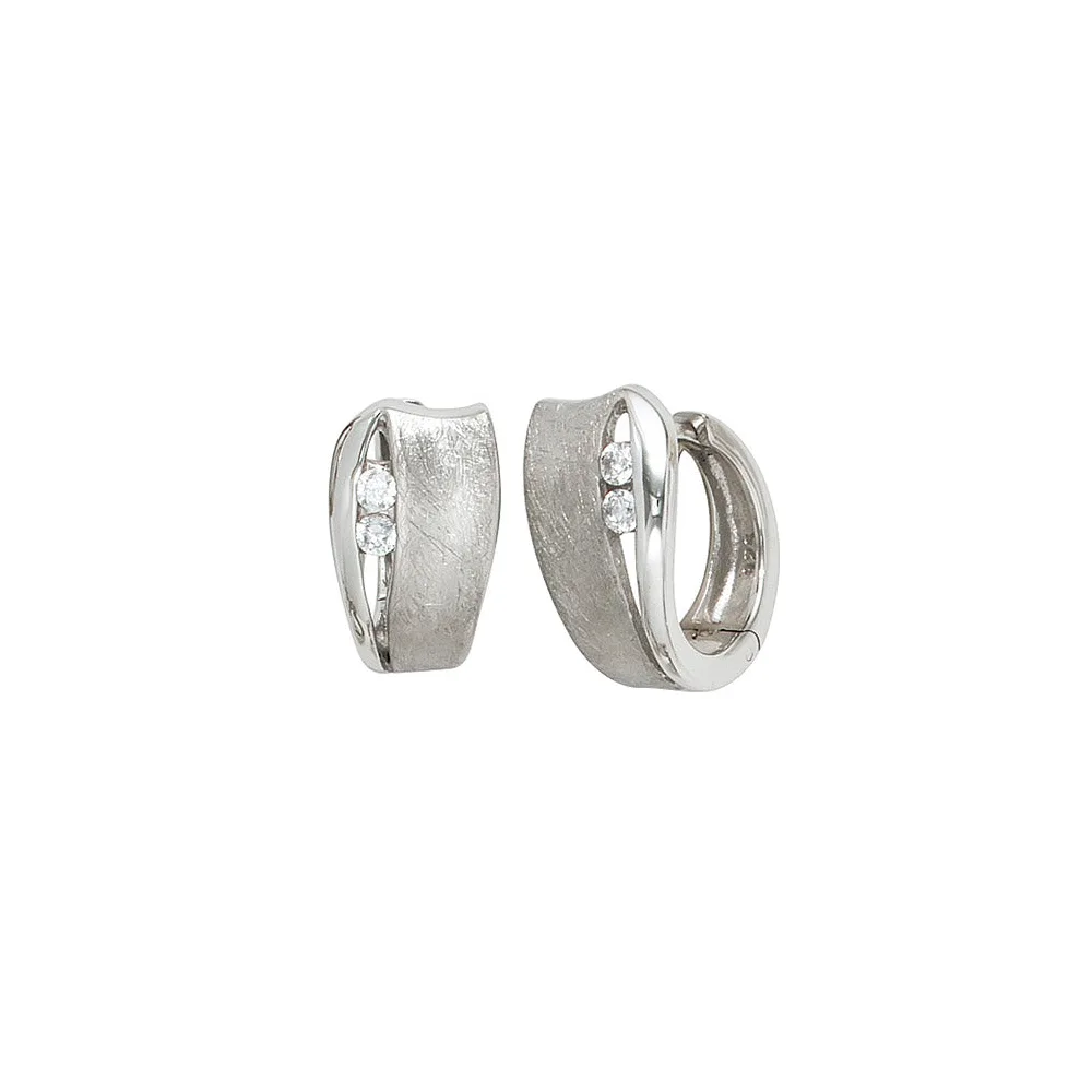 Creolen 925 Sterling Silber eismatt 4 Zirkonia Ohrringe Silbercreolen