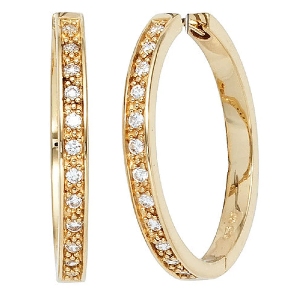 Creolen 925 Sterling Silber gold vergoldet 24 Zirkonia Ohrringe