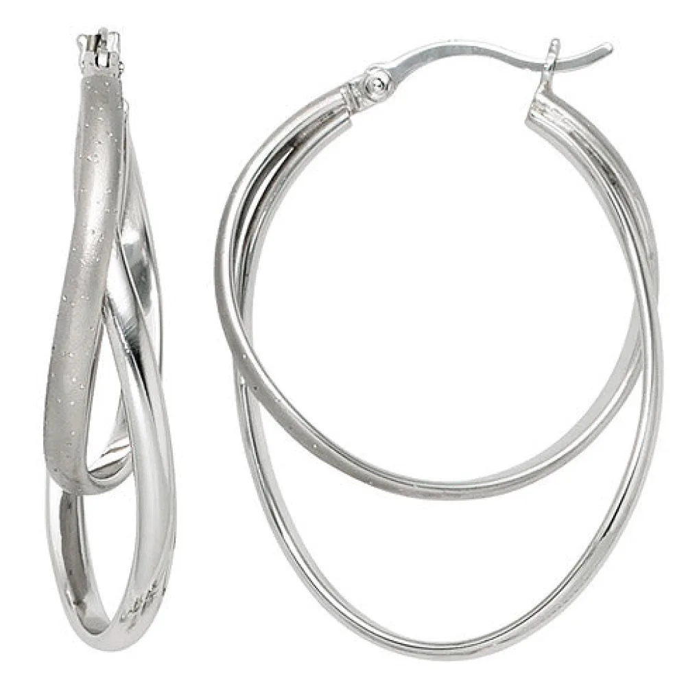 Creolen 925 Sterling Silber mattiert mit Glitzereffekt Ohrringe Silbercreolen