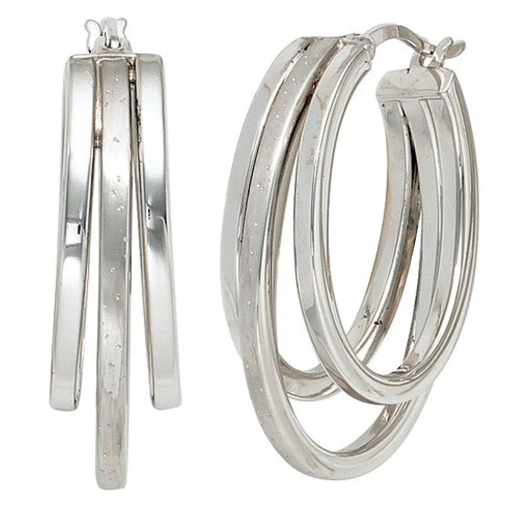 Creolen 925 Sterling Silber mattiert mit Glitzereffekt Ohrringe Silbercreolen