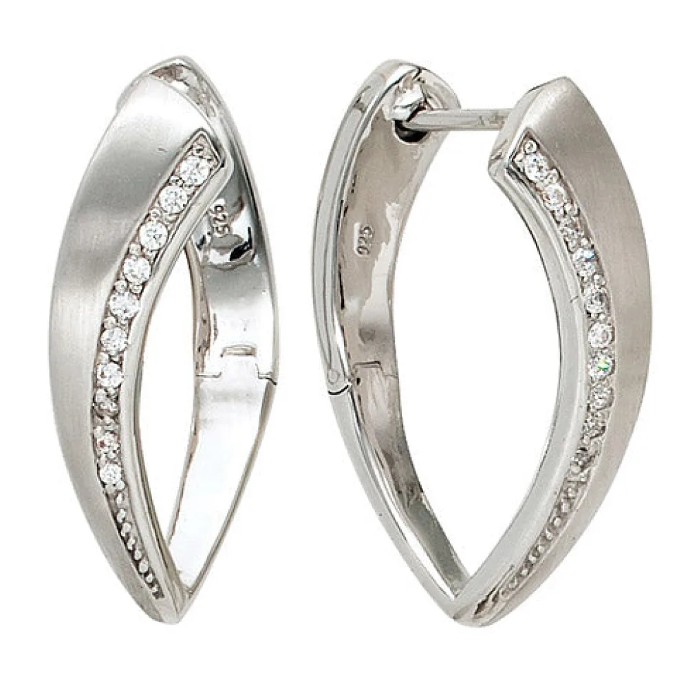 Creolen 925 Sterling Silber mattiert mit Zirkonia Ohrringe Silbercreolen