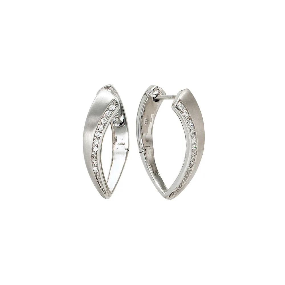 Creolen 925 Sterling Silber mattiert mit Zirkonia Ohrringe Silbercreolen