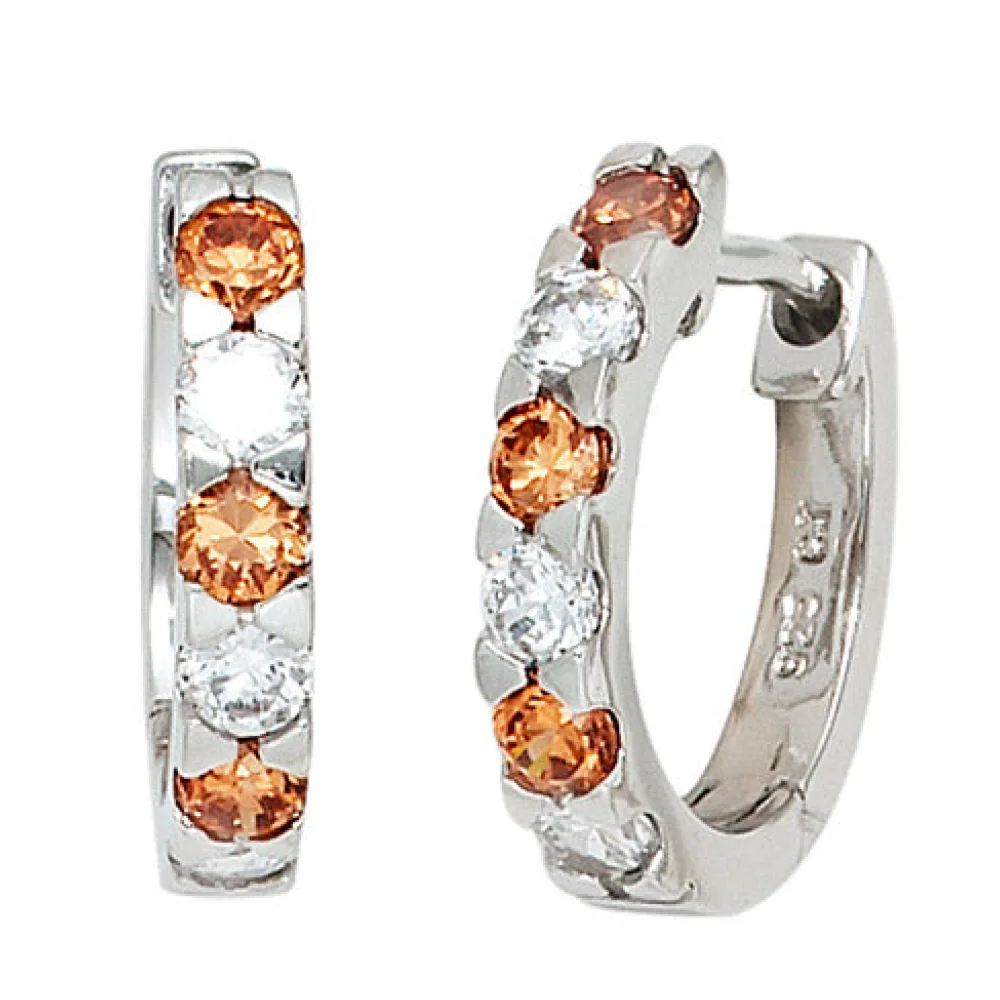 Creolen 925 Sterling Silber mit Zirkonia champagner Ohrringe Silbercreolen