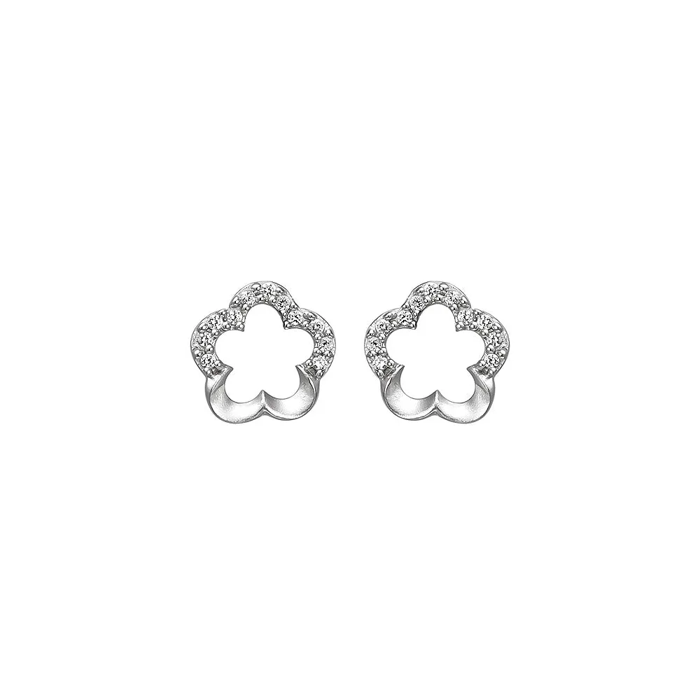 Ohrstecker Blume 925 Silber matt 22 Zirkonia Ohrringe Silberohrringe