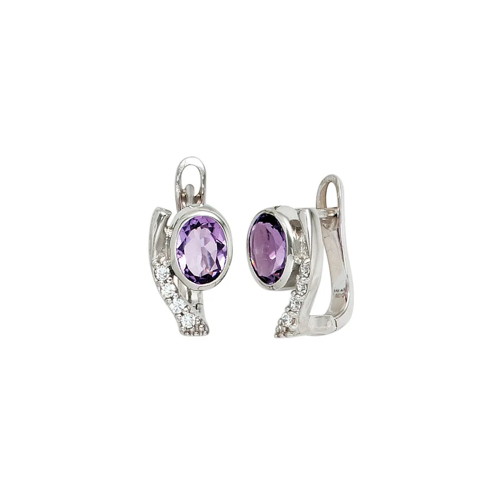 Creolen 925 Sterling Silber mit Zirkonia lila violett Ohrringe Silberohrringe