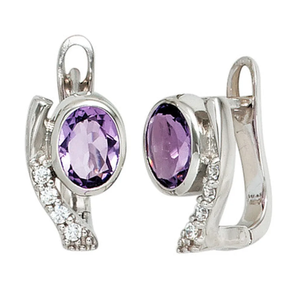 Creolen 925 Sterling Silber mit Zirkonia lila violett Ohrringe Silberohrringe
