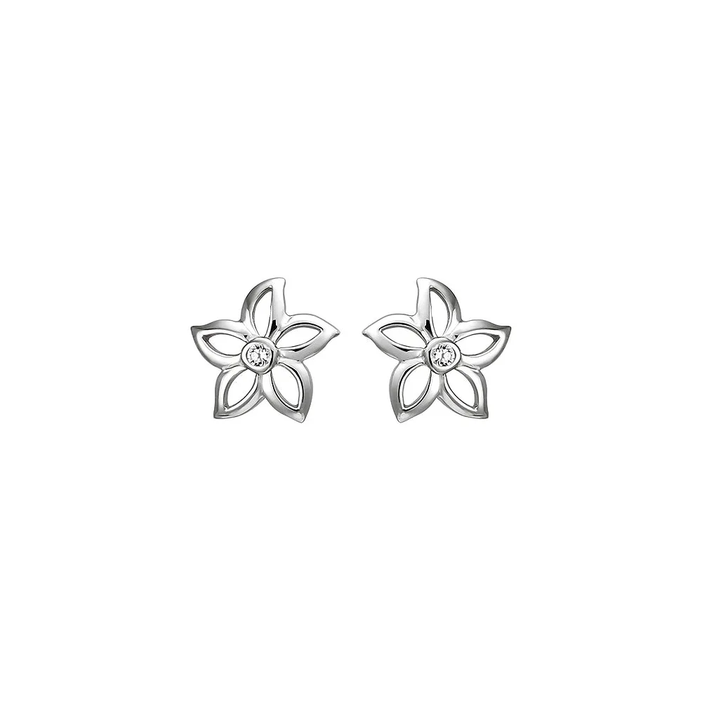 Ohrstecker Blume 925 Sterling Silber 2 Zirkonia Ohrringe Silberohrringe