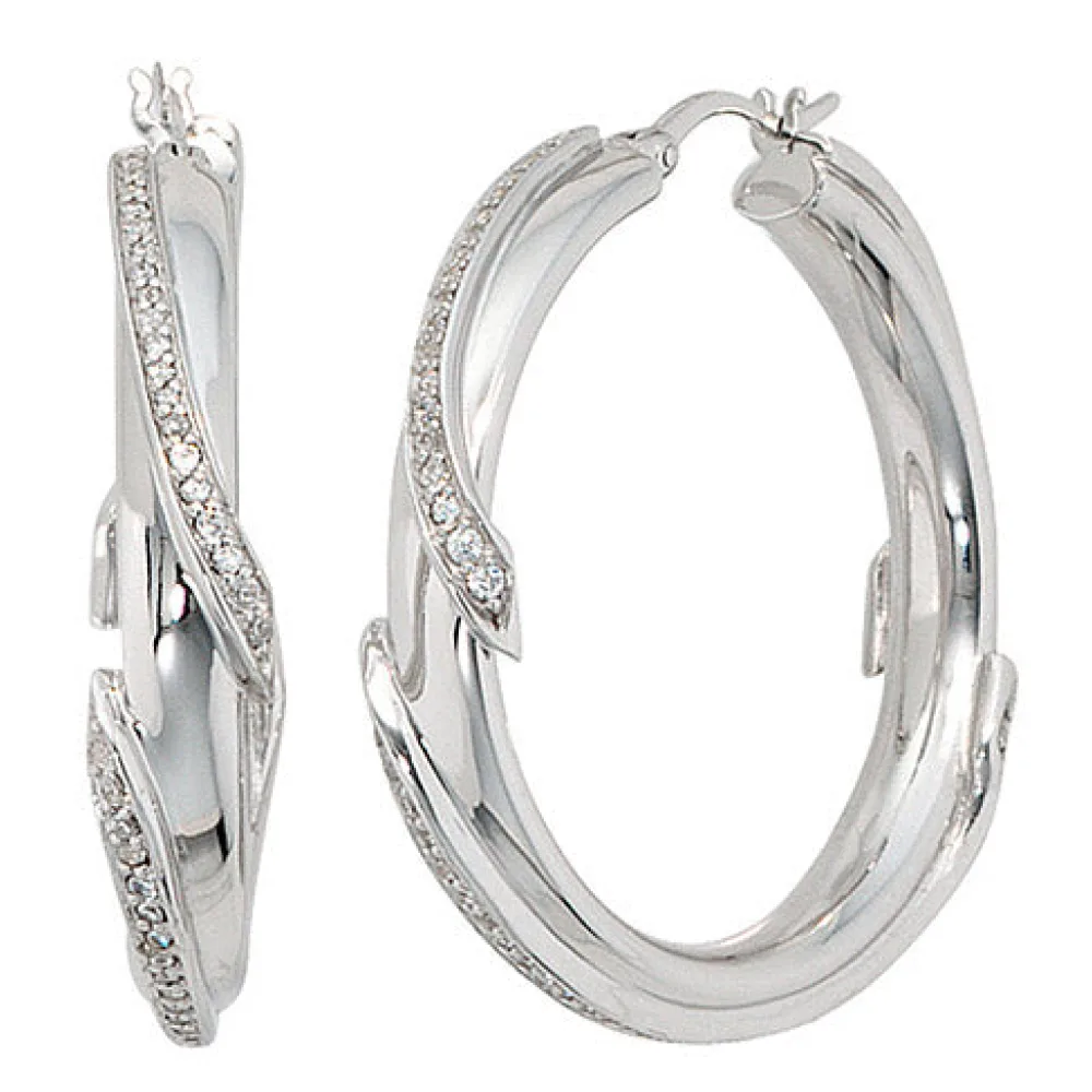 Creolen 925 Sterling Silber mit Zirkonia Ohrringe Silberohrringe Silbercreolen