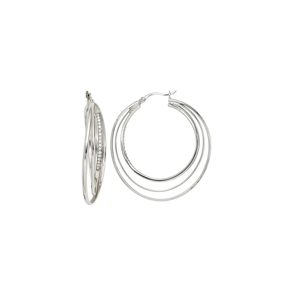 Creolen 925 Sterling Silber mit Zirkonia Ohrringe Silberohrringe Silbercreolen