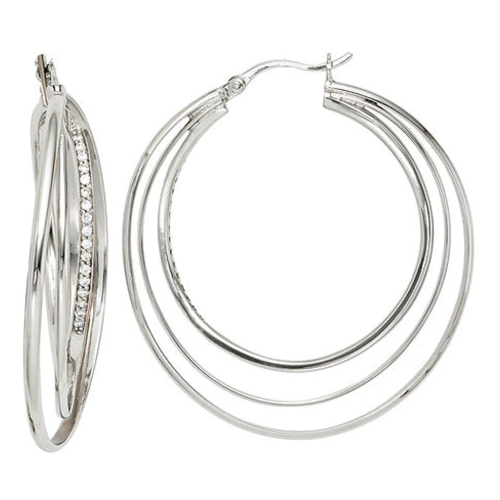 Creolen 925 Sterling Silber mit Zirkonia Ohrringe Silberohrringe Silbercreolen