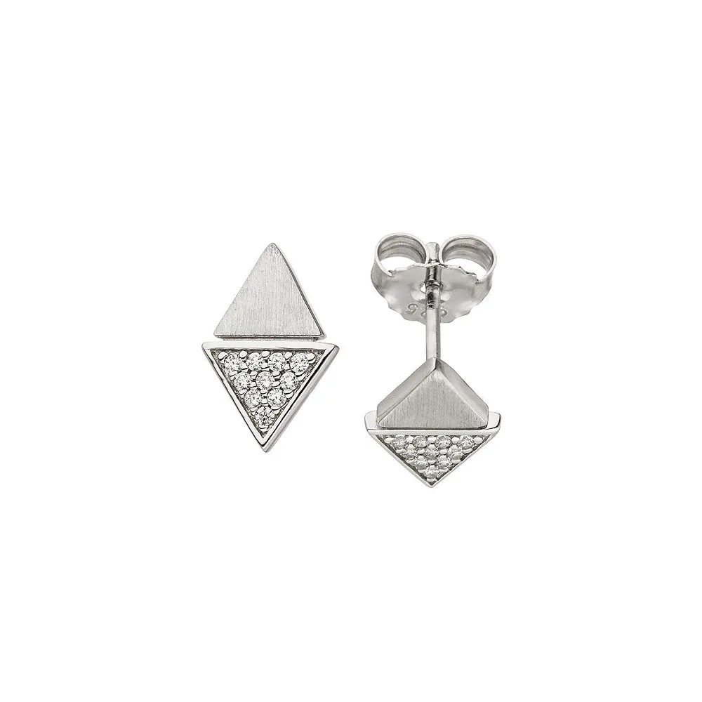 Ohrstecker Dreieck 925 Sterling Silber matt 20 Zirkonia Ohrringe Silberohrringe