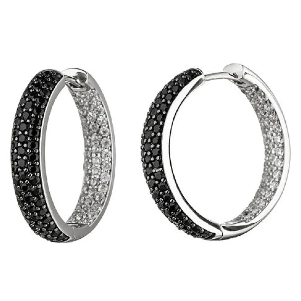 Creolen 925 Sterling Silber mit Zirkonia schwarz und weiß Ohrringe Silbercreolen
