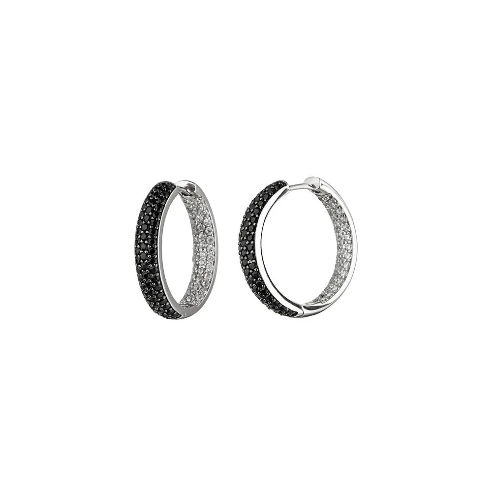 Creolen 925 Sterling Silber mit Zirkonia schwarz und weiß Ohrringe Silbercreolen