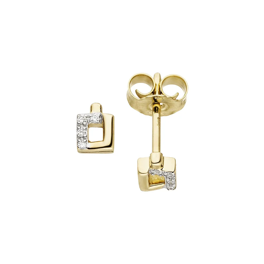 Ohrstecker eckig 585 Gold Gelbgold bicolor 8 Diamanten Brillanten Ohrringe