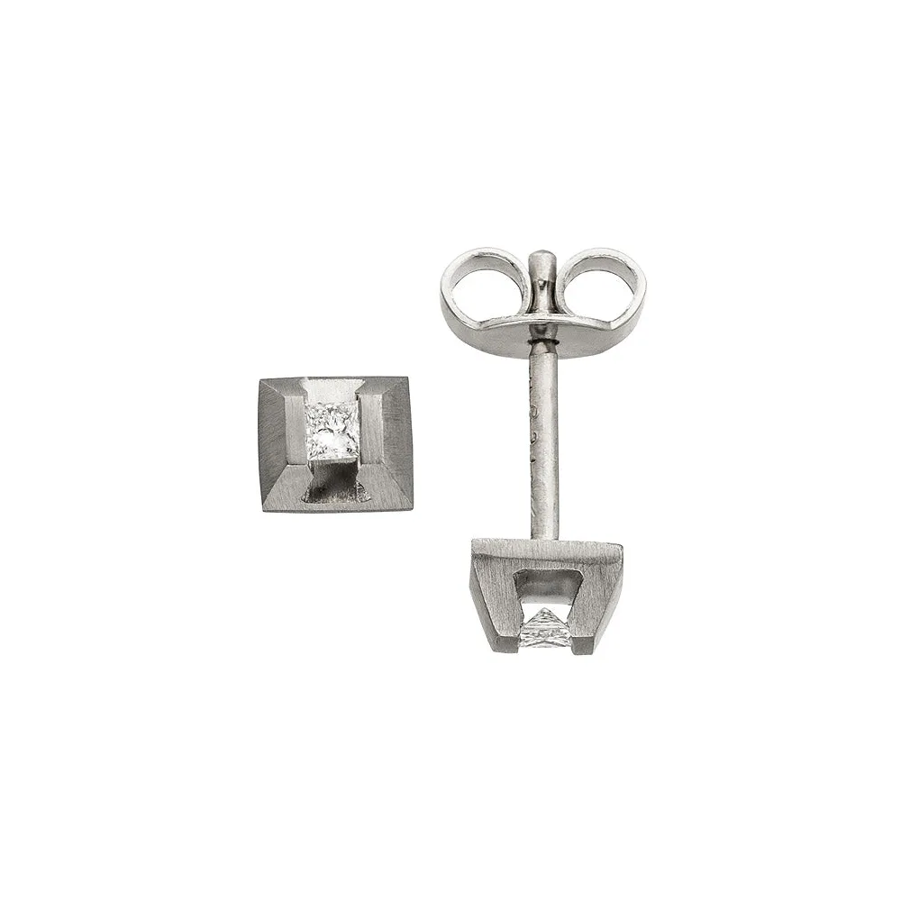 Ohrstecker eckig 950 Platin matt 2 Diamanten Ohrringe Platinohrringe