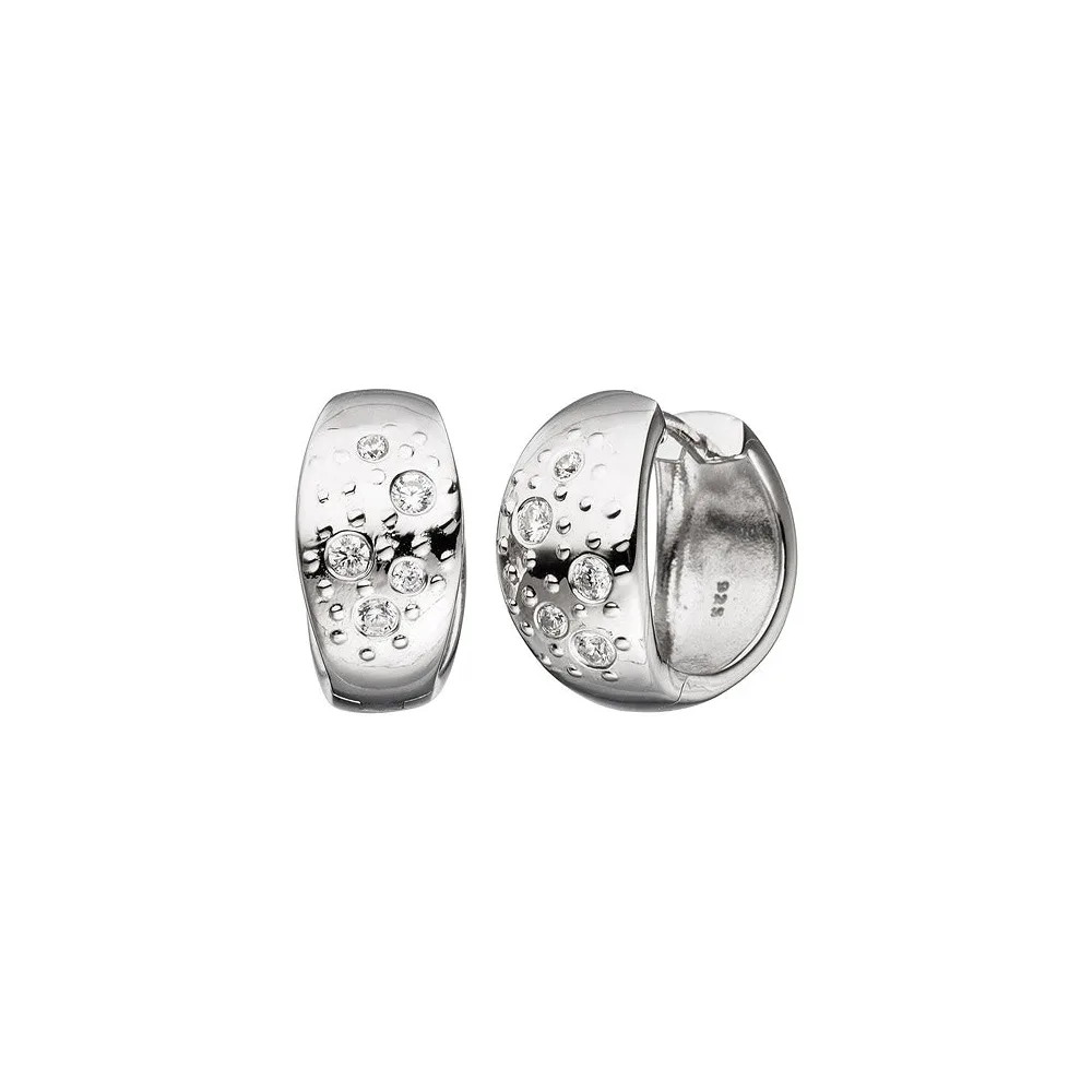Creolen breit 925 Silber mit Zirkonia Ohrringe Silberohrringe Silbercreolen
