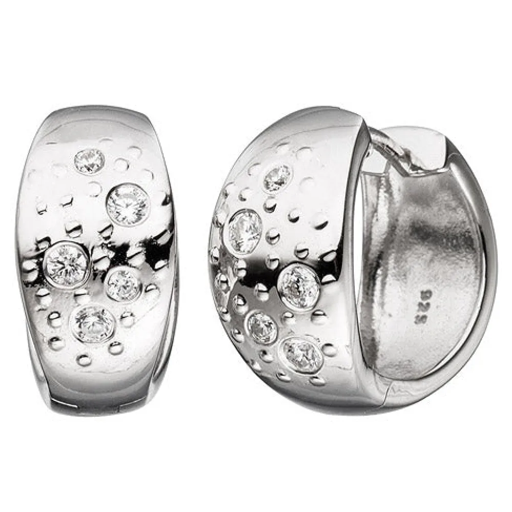 Creolen breit 925 Silber mit Zirkonia Ohrringe Silberohrringe Silbercreolen