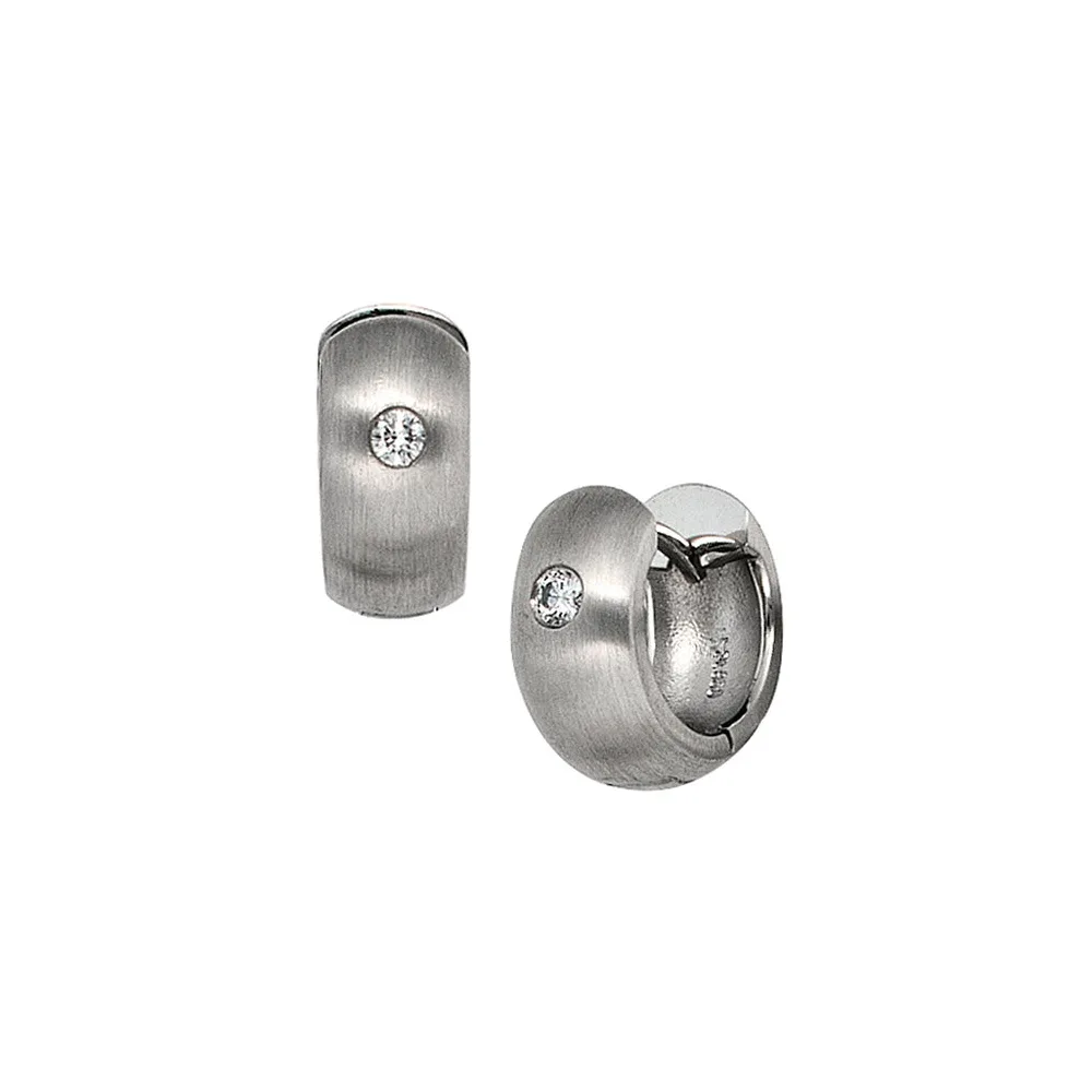 Creolen breit 950 Platin mattiert 2 Diamanten Brillanten Ohrringe Platinohrringe
