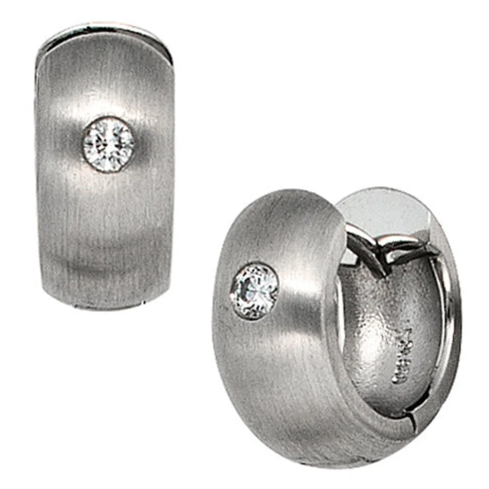 Creolen breit 950 Platin mattiert 2 Diamanten Brillanten Ohrringe Platinohrringe