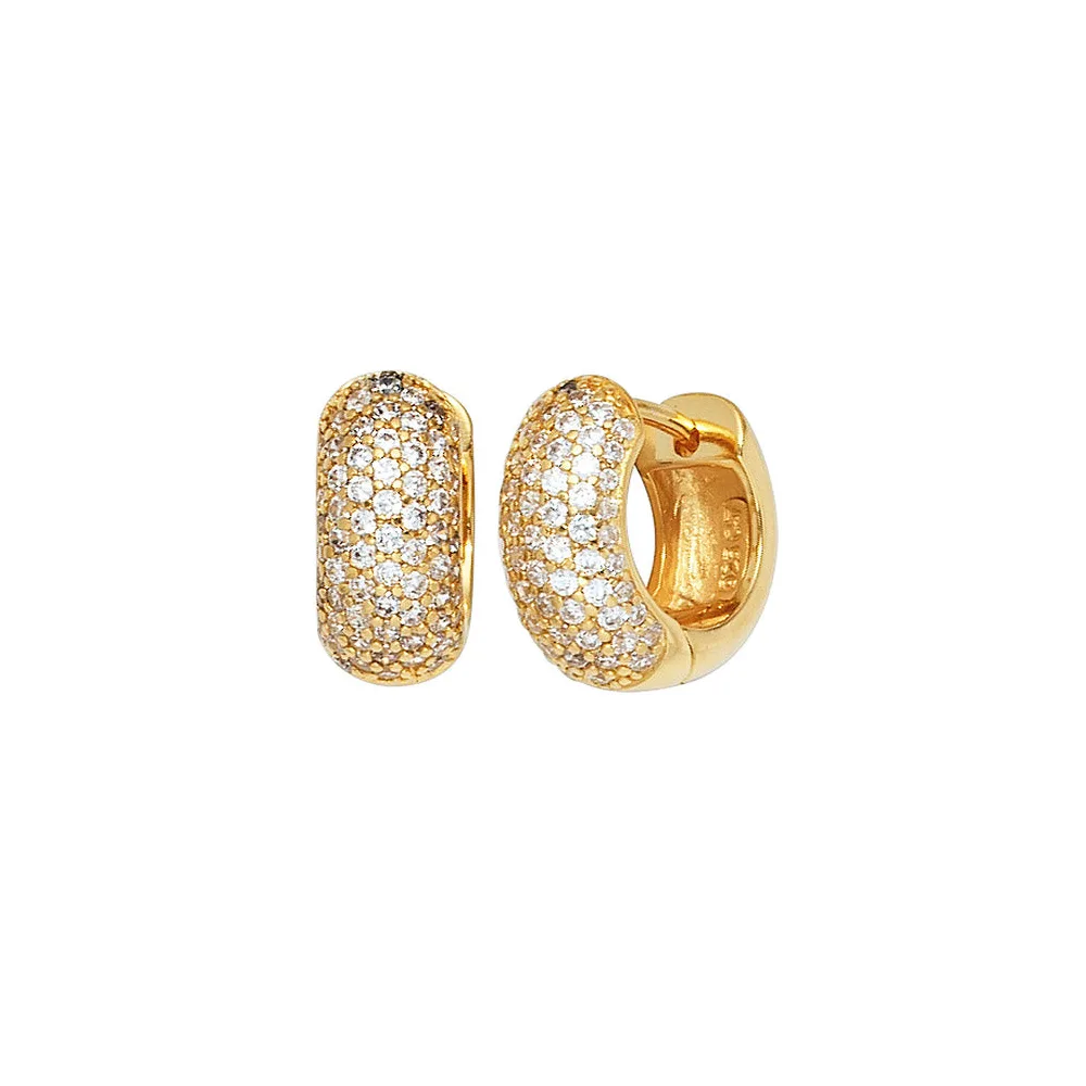 Creolen breit rund 925 Sterling Silber gold vergoldet mit Zirkonia Ohrringe