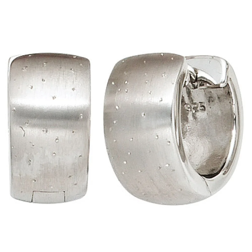 Creolen breit rund 925 Sterling Silber mattiert mit Glitzereffekt Ohrringe