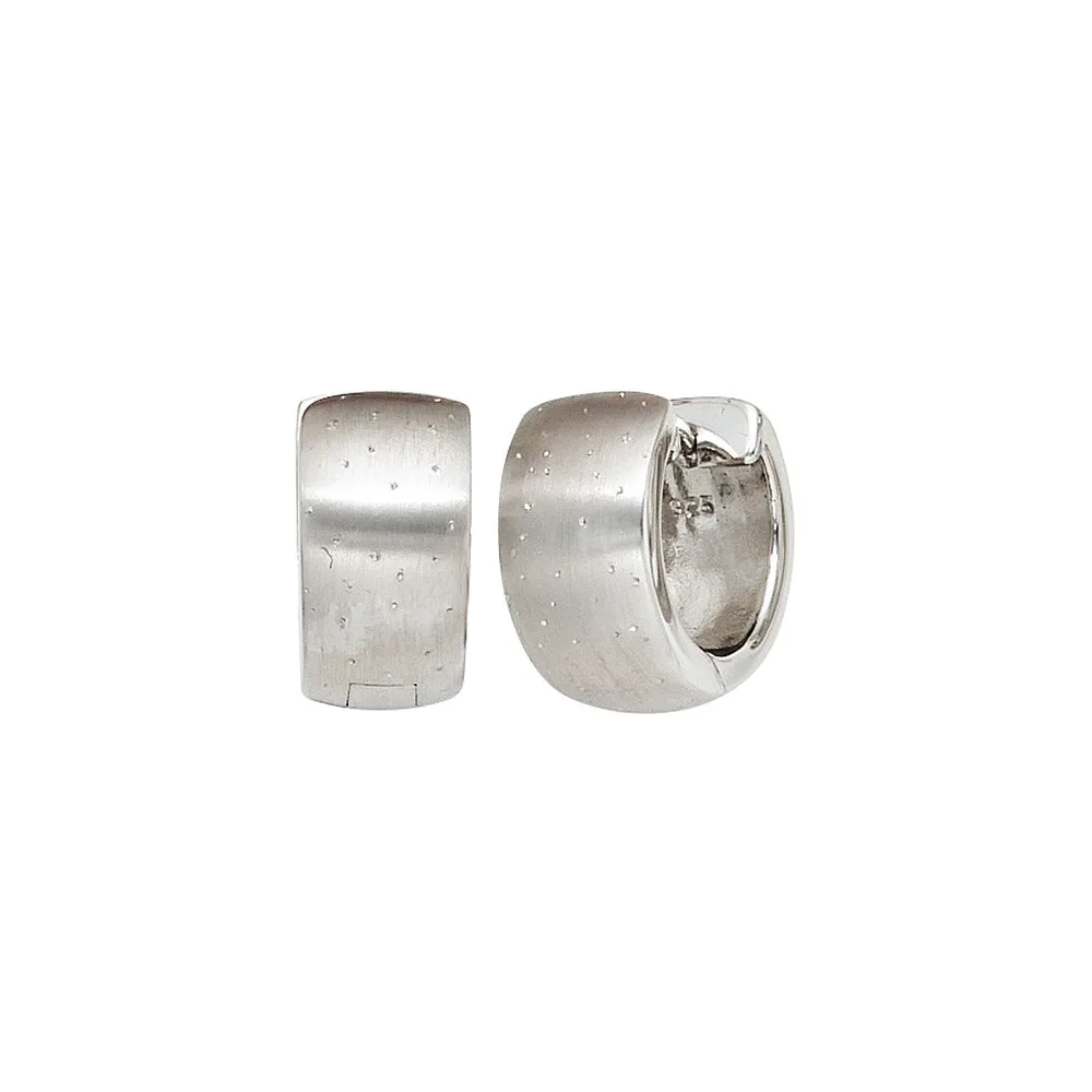 Creolen breit rund 925 Sterling Silber mattiert mit Glitzereffekt Ohrringe