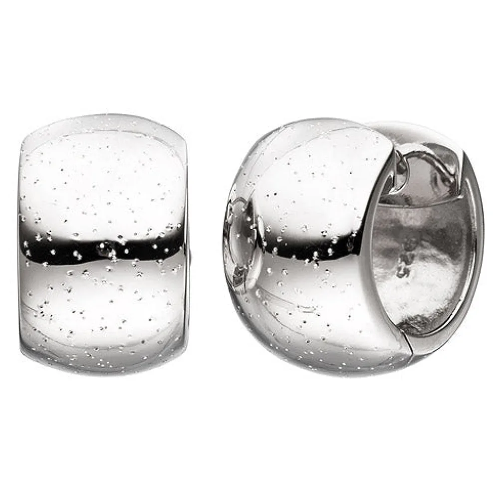 Creolen breit rund 925 Sterling Silber Ohrringe mit Glitzereffekt Silbercreolen
