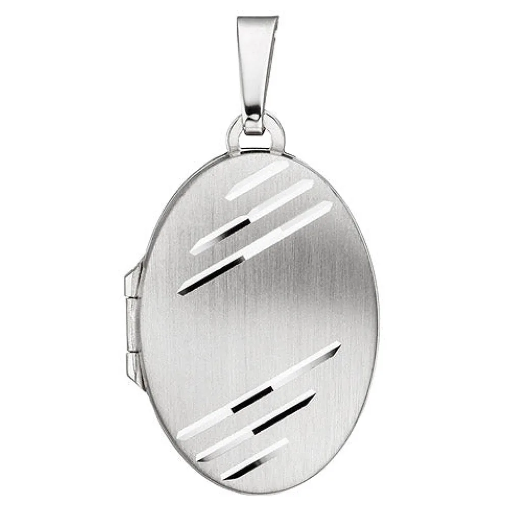 Medaillon oval für 2 Fotos 925 Sterling Silber matt Anhänger zum Öffnen