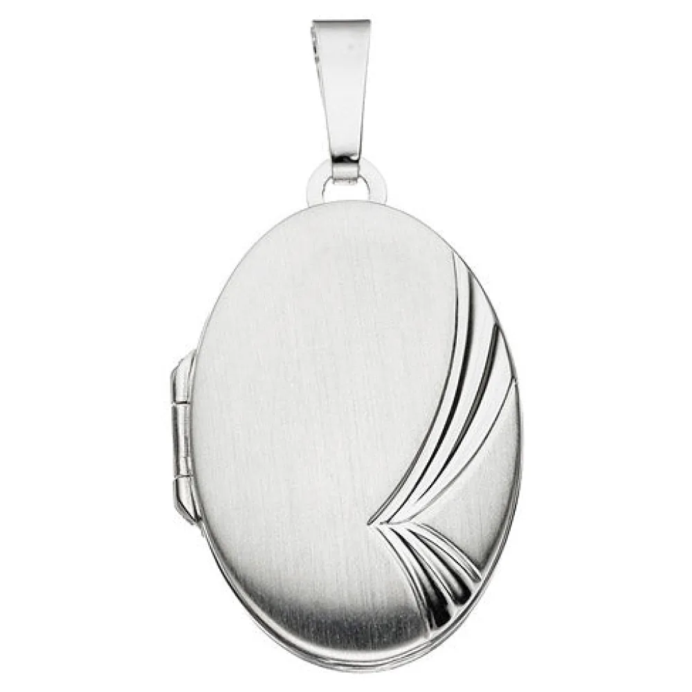 Medaillon oval für 2 Fotos 925 Sterling Silber mattiert Anhänger zum Öffnen