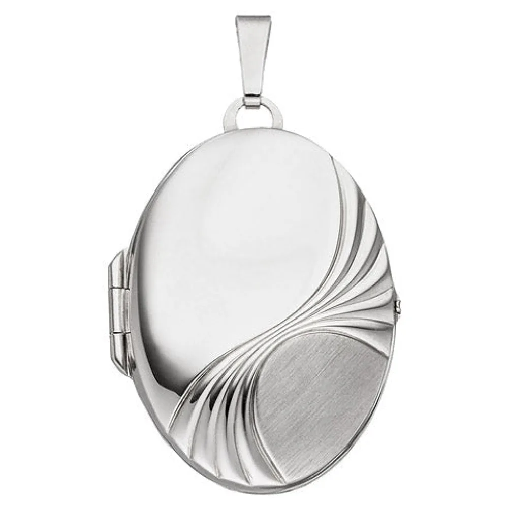 Medaillon oval für 2 Fotos 925 Sterling Silber rhodiniert Anhänger zum Öffnen