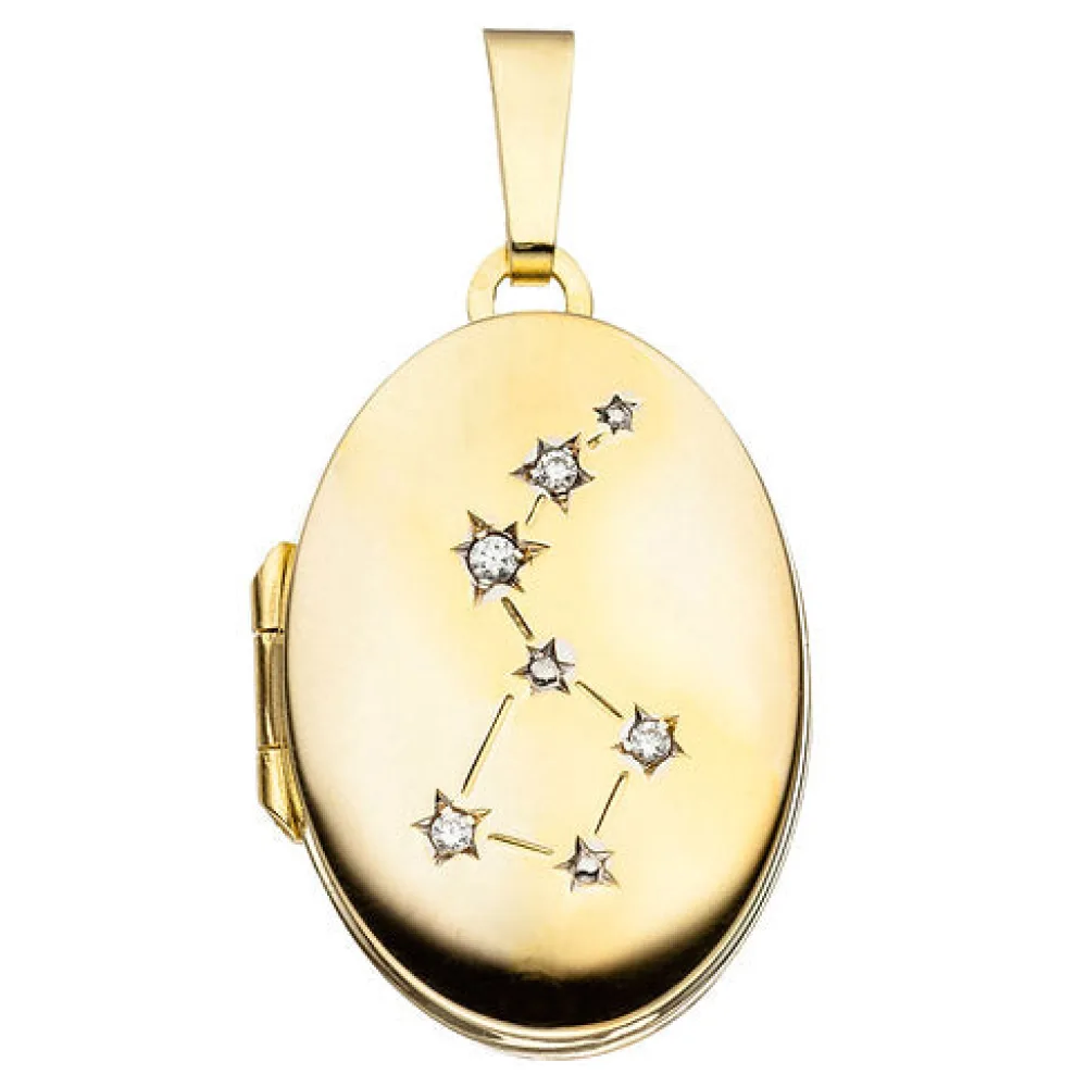 Medaillon oval für 2 Fotos aus 333 Gold Gelbgold 4 Zirkonia Anhänger zum Öffnen
