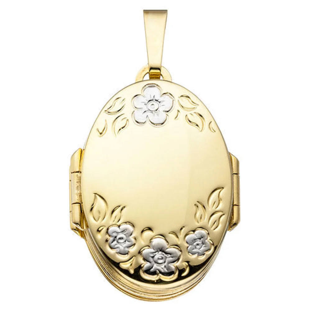 Medaillon oval mit Blumen Muster 333 Gold Gelbgold zum Öffnen für 6 Fotos