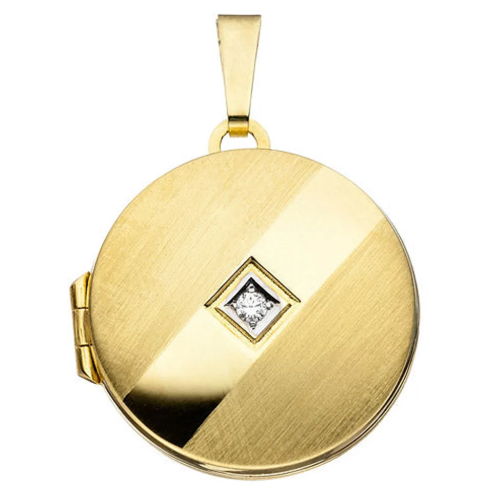 Medaillon rund 333 Gold Gelbgold mattiert 1 Zirkonia Anhänger zum Öffnen