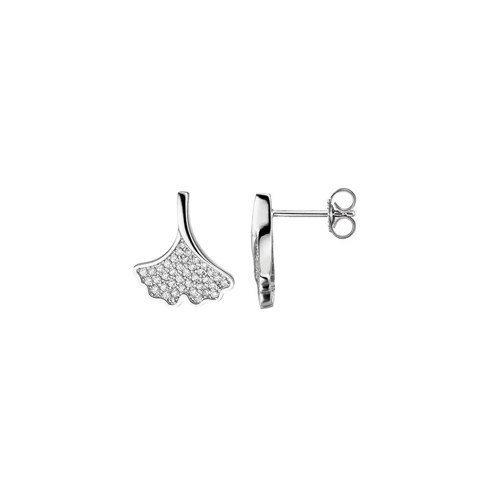 Ohrstecker Ginko Ginkgo 925 Sterling Silber mit Zirkonia Ohrringe Silberohrringe