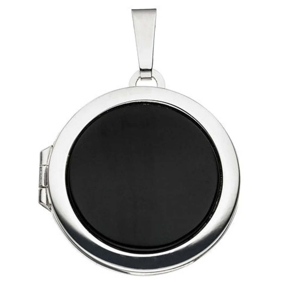 Medaillon rund 925 Sterling Silber 1 Onyx schwarz Anhänger zum Öffnen