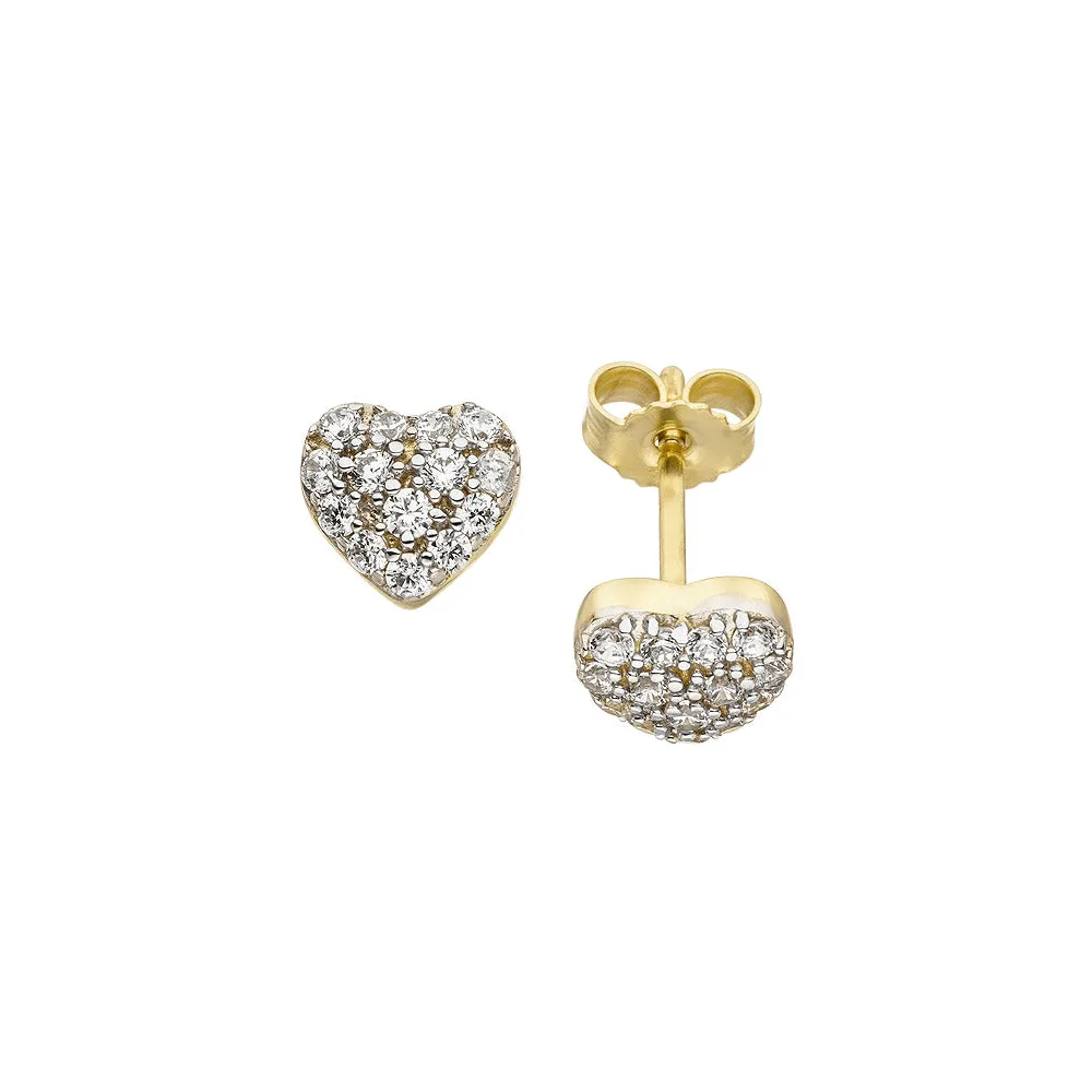 Ohrstecker Herz 375 Gold Gelbgold bicolor 28 Zirkonia Ohrringe Herzohrstecker