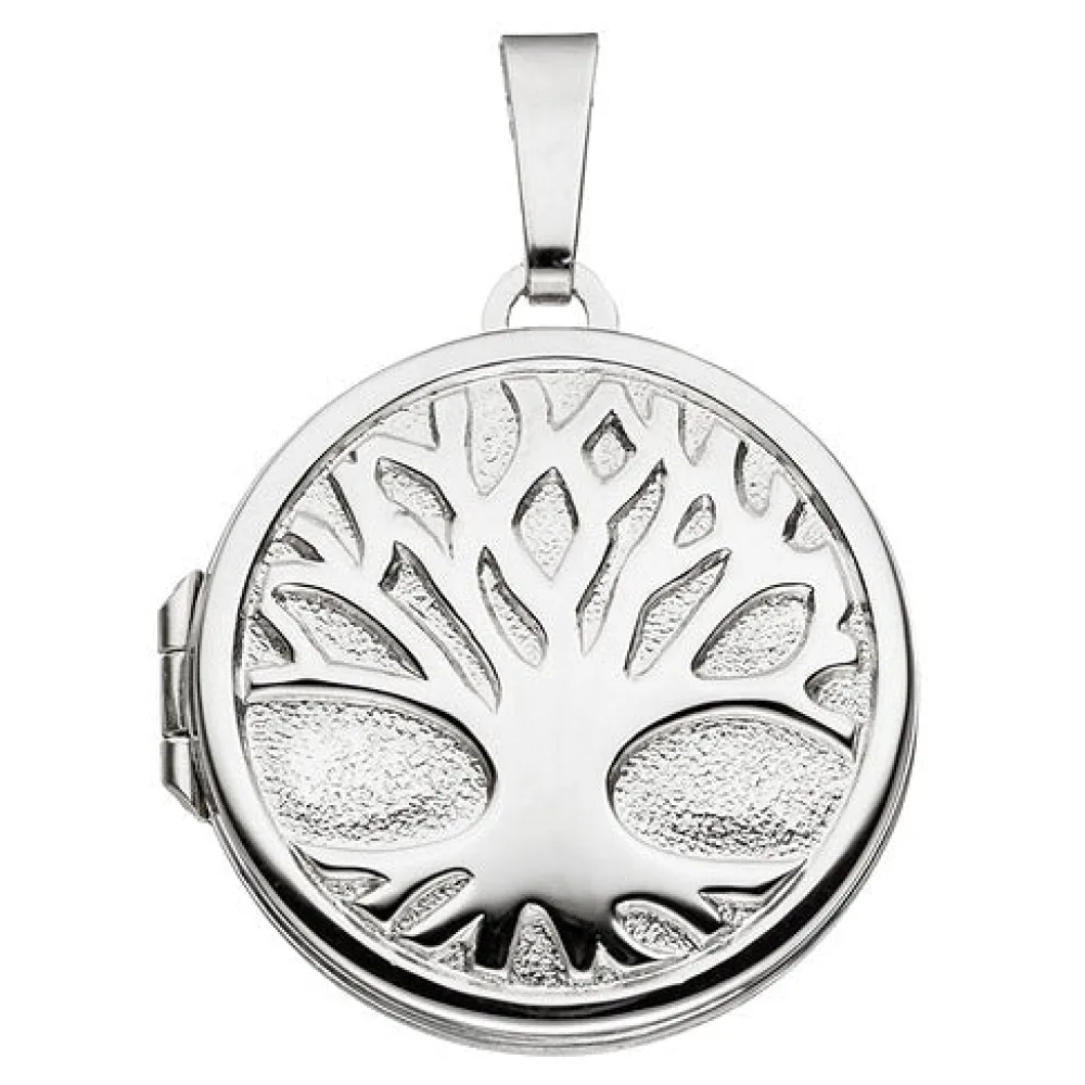 Medaillon rund Baum 925 Sterling Silber rhodiniert zum Öffnen für 2 Fotos