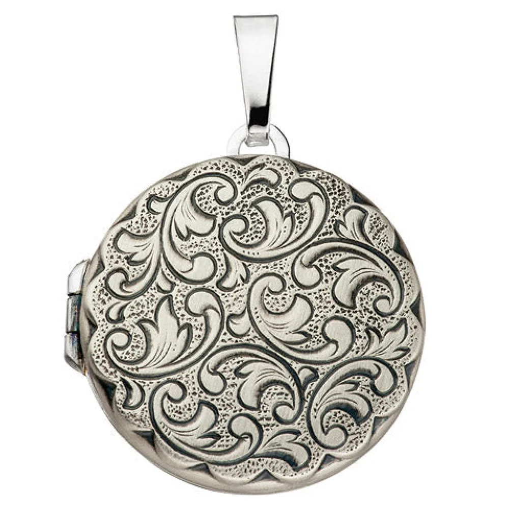 Medaillon rund für 2 Fotos 925 Sterling Silber matt Anhänger zum Öffnen