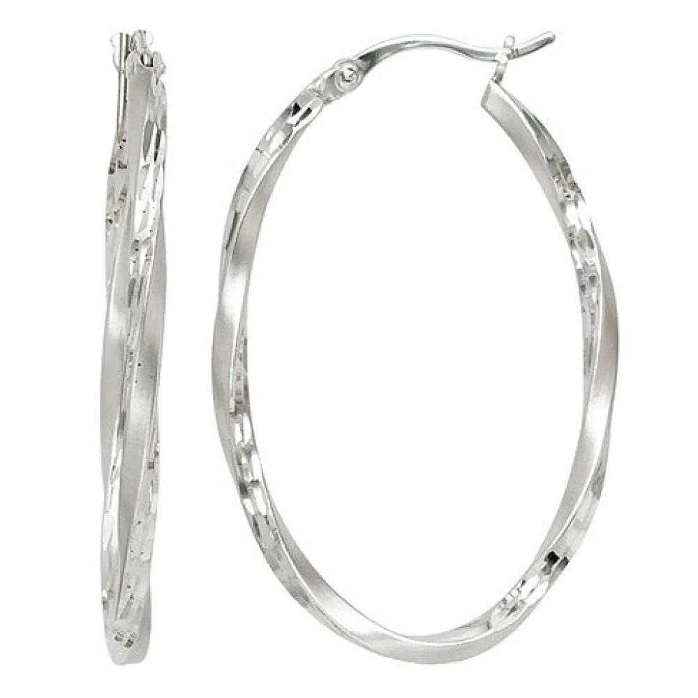 Creolen oval 925 Sterling Silber mattiert Ohrringe Silberohrringe Silbercreolen