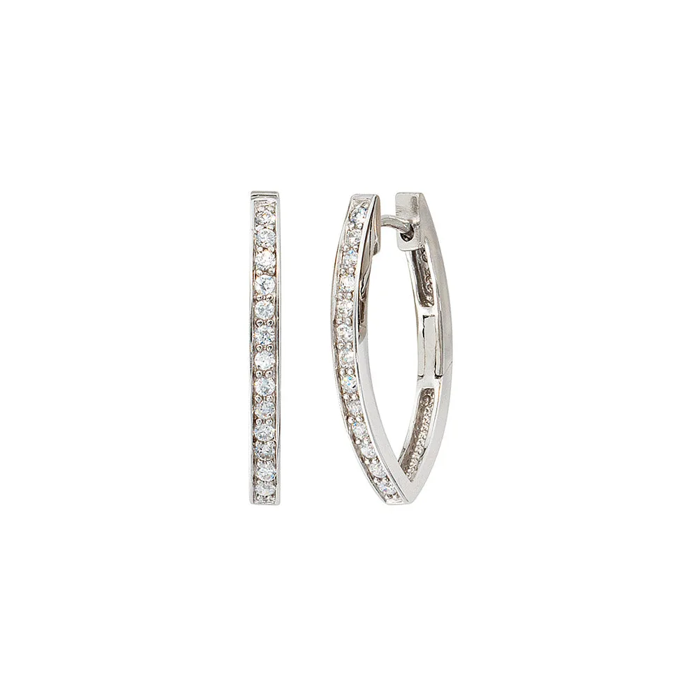 Creolen oval 925 Sterling Silber mit Zirkonia Ohrringe Silbercreolen