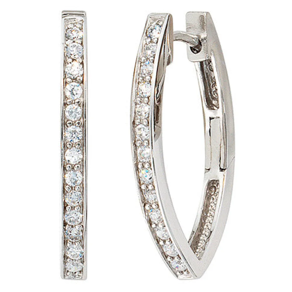 Creolen oval 925 Sterling Silber mit Zirkonia Ohrringe Silbercreolen