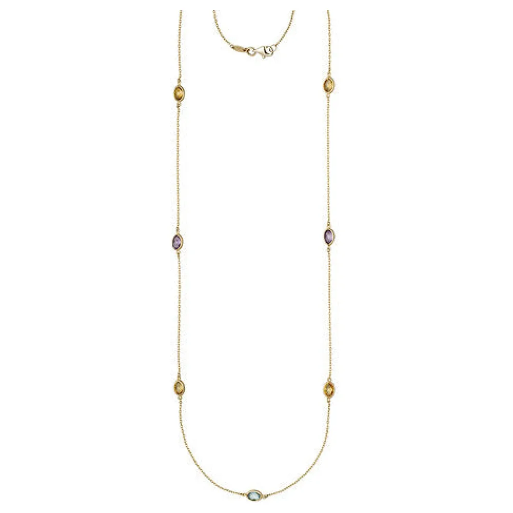 Halskette Kette lang 585 Gold Gelbgold Citrine Blautopase Amethyste 90 cm