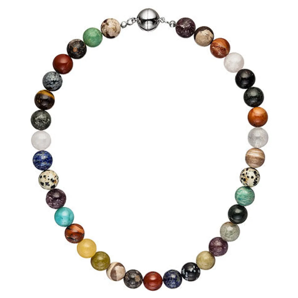 Halskette Kette mit Edelsteinen multcolor bunt 45 cm Steinkette Edelsteinkette