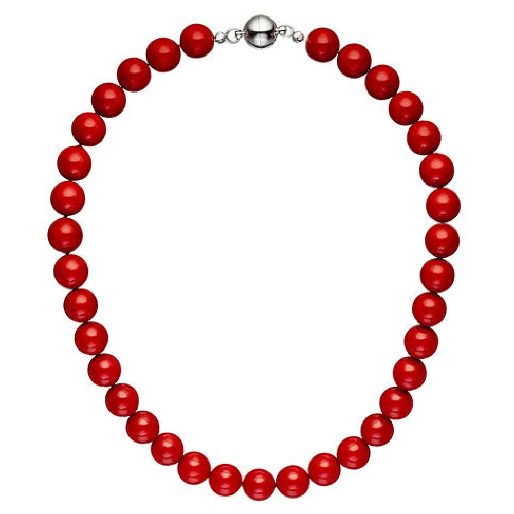 Halskette Kette Muschelkern Perlen rot 45 cm Perlenkette