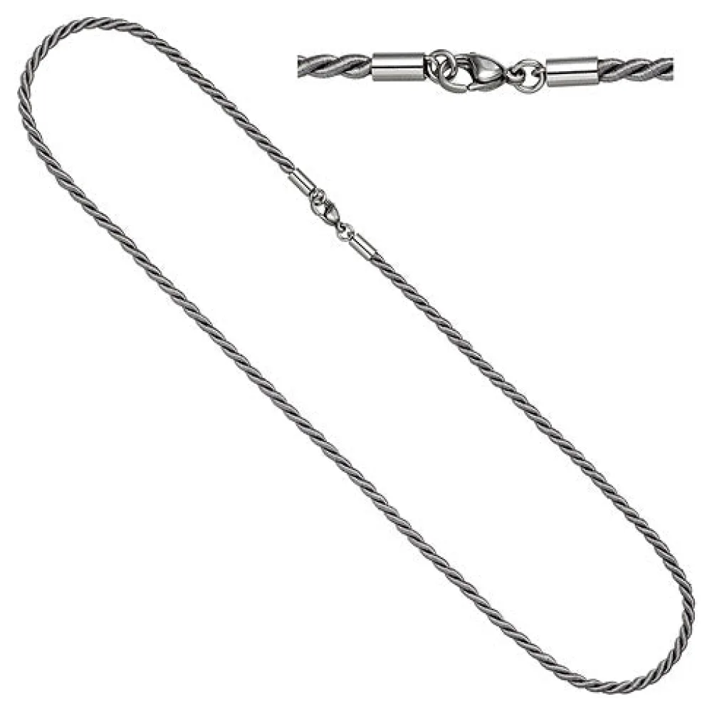 Halskette Kette Nylonkordel grau 50 cm mit Karabiner aus Edelstahl