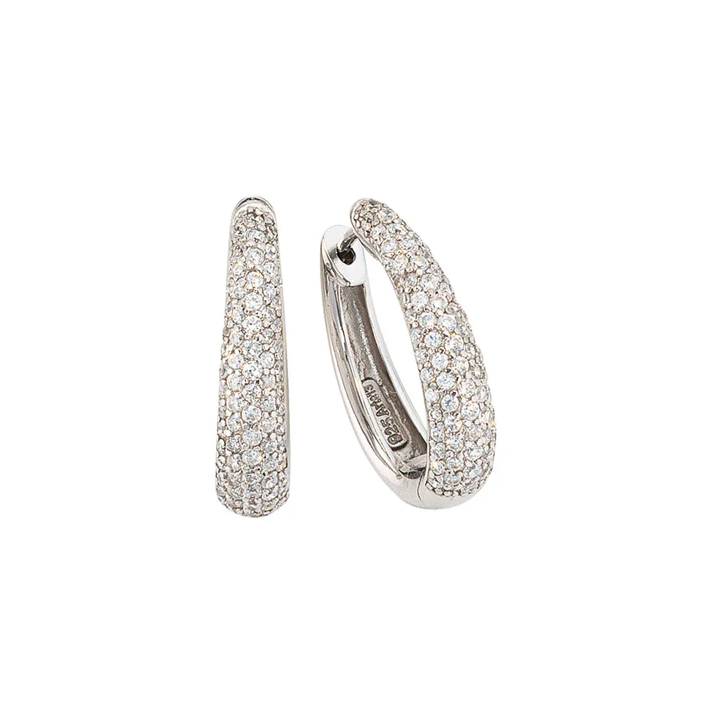 Creolen oval 925 Sterling Silber mit Zirkonia Ohrringe Silbercreolen