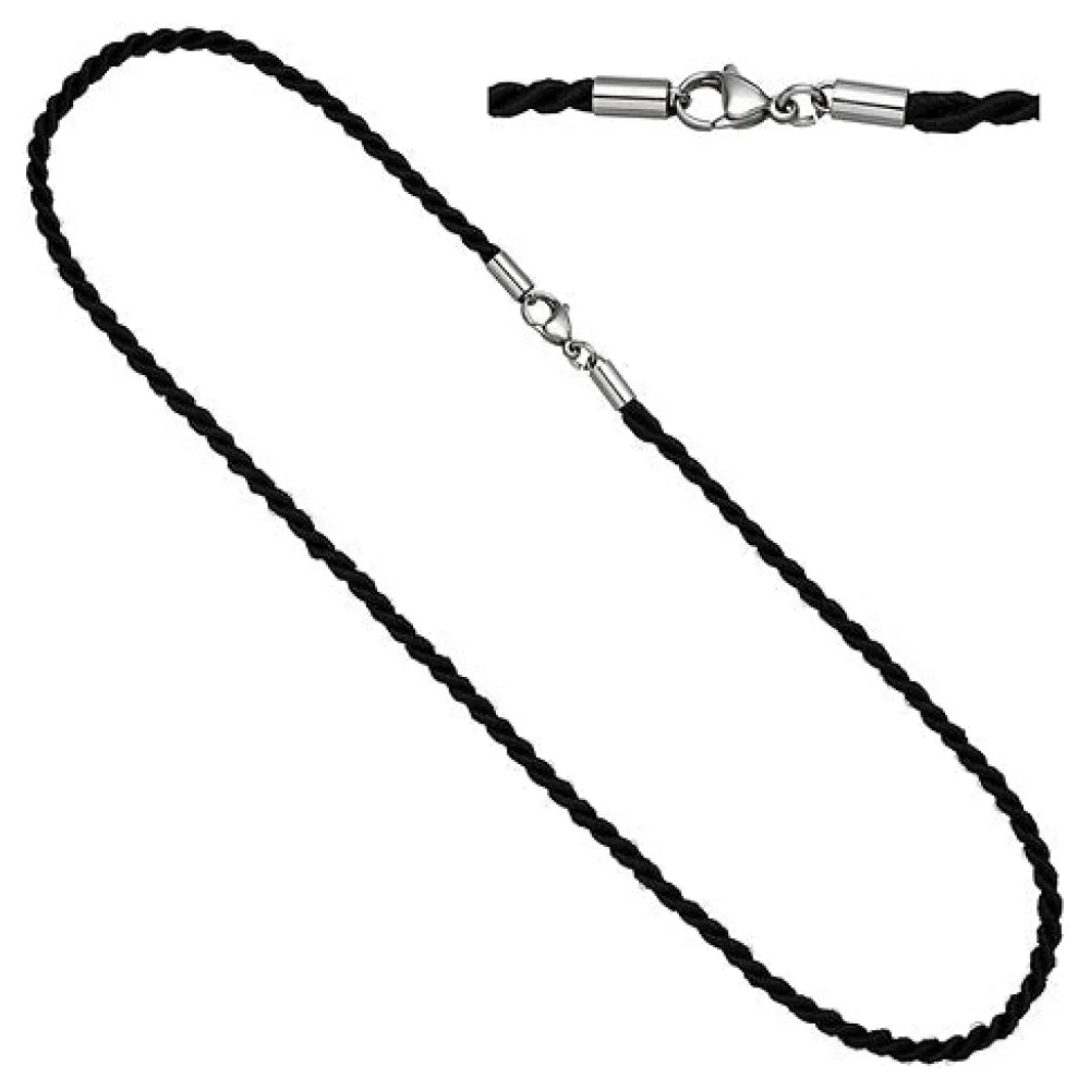 Halskette Kette Nylonkordel schwarz 45 cm Karabiner aus Edelstahl