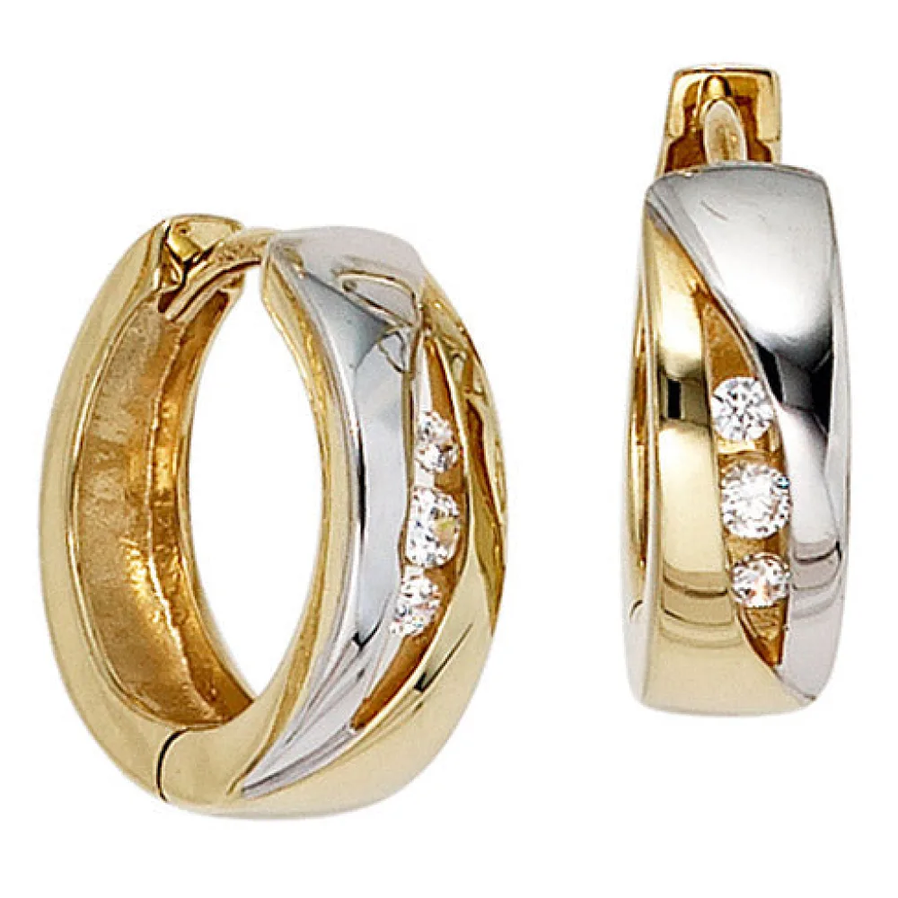 Creolen rund 333 Gold Gelbgold bicolor 6 Zirkonia Ohrringe Goldcreolen
