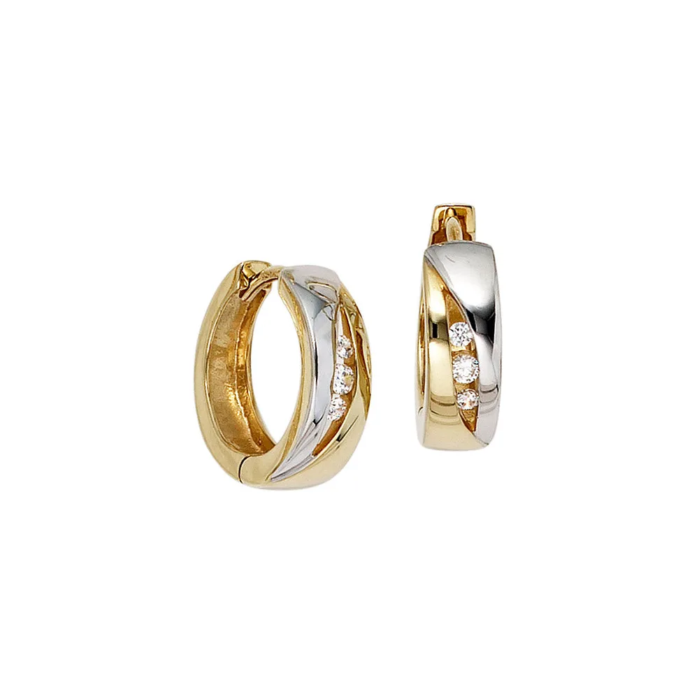 Creolen rund 333 Gold Gelbgold bicolor 6 Zirkonia Ohrringe Goldcreolen